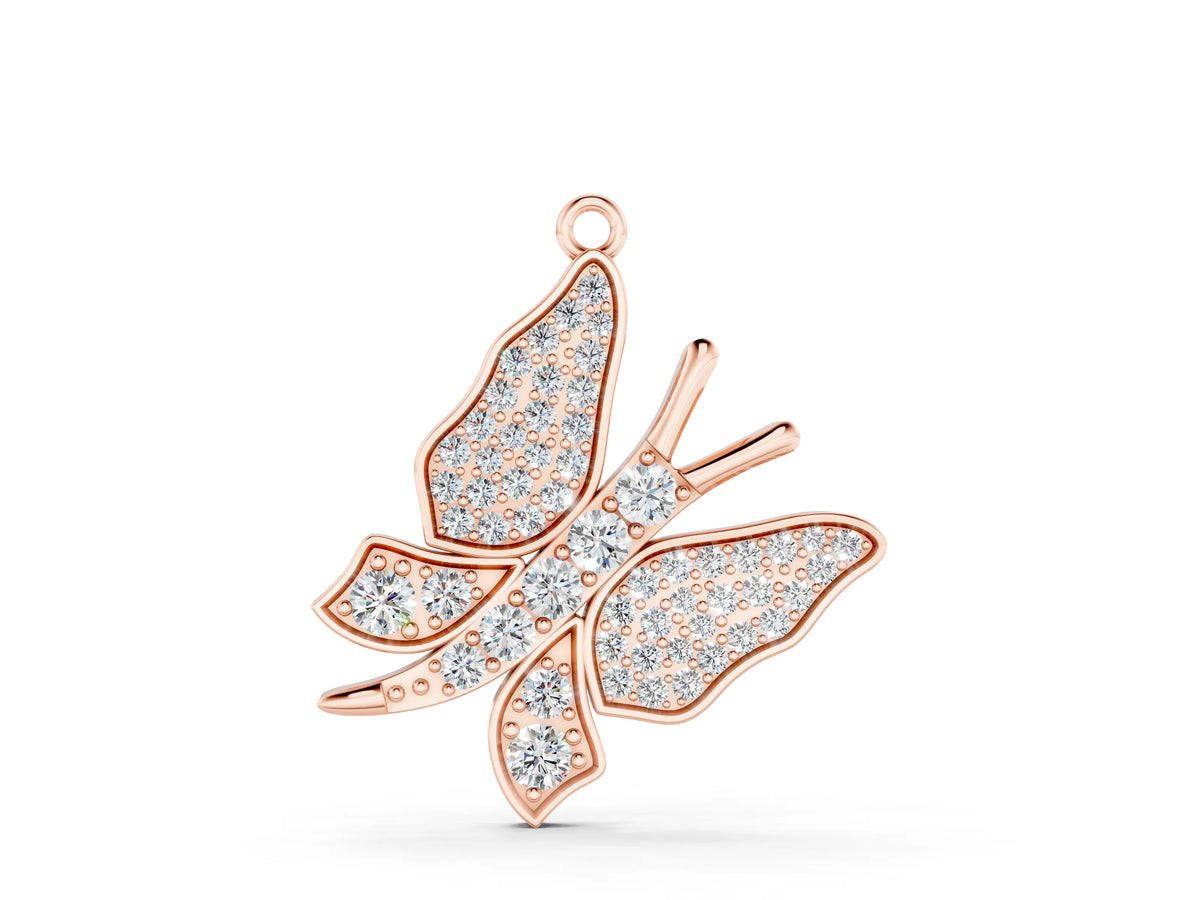 Rose gold Pavé Round Diamond Butterfly Pendant