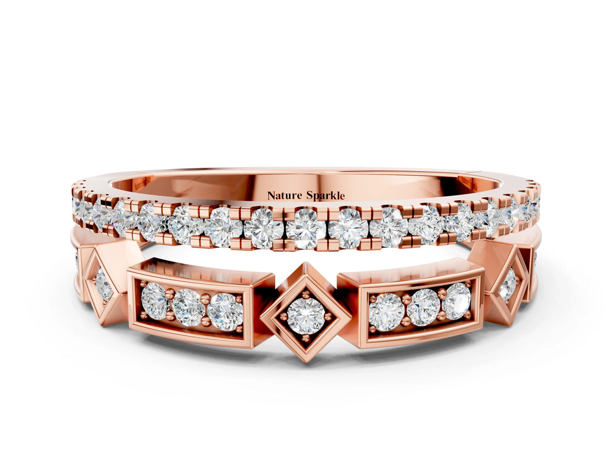 Rose gold Pavé Round Diamond Channel Set Dual Band with Prong Setting