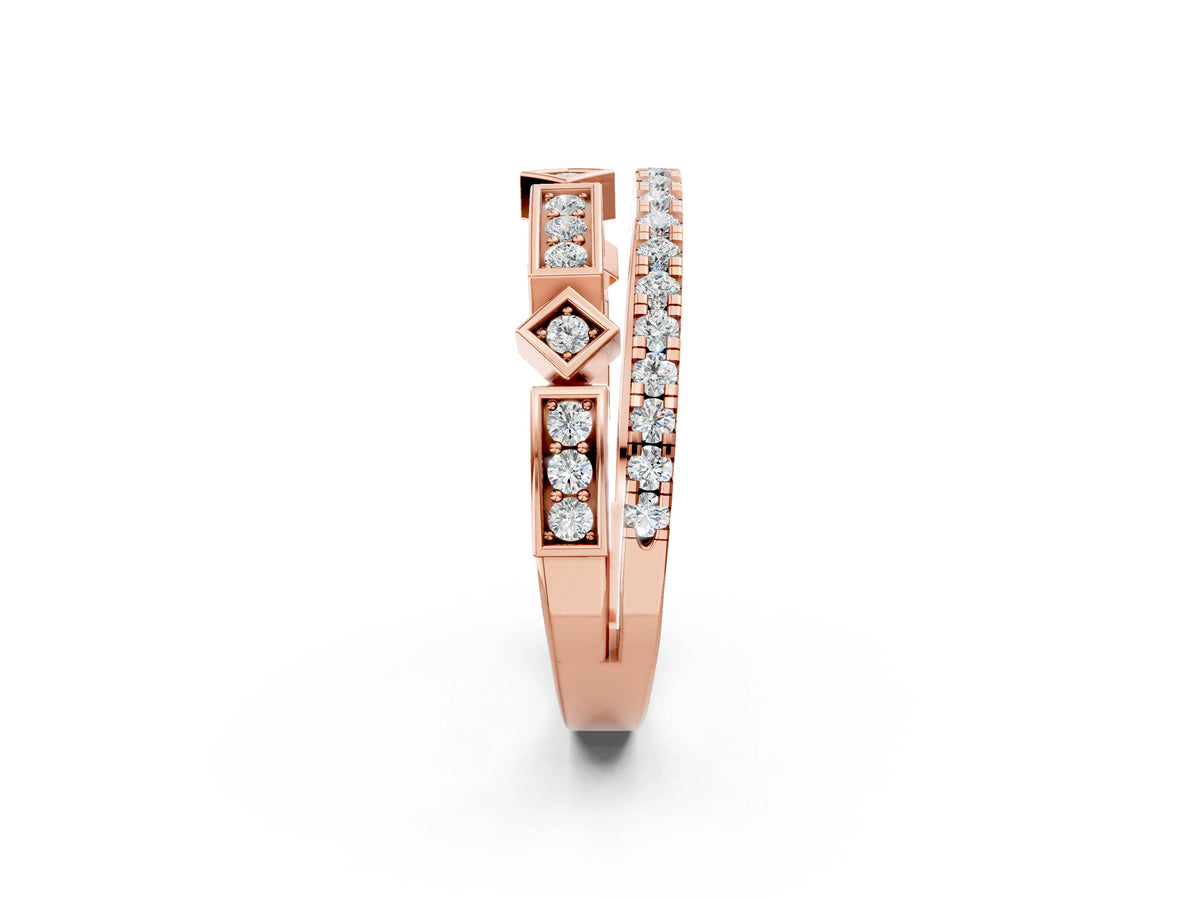 Rose gold Pavé Round Diamond Channel Set Dual Band with Prong Setting_2