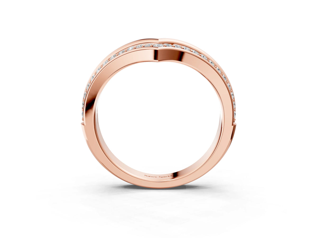Rose gold Pavé Round Diamond Chevron Band with Channel Setting_3