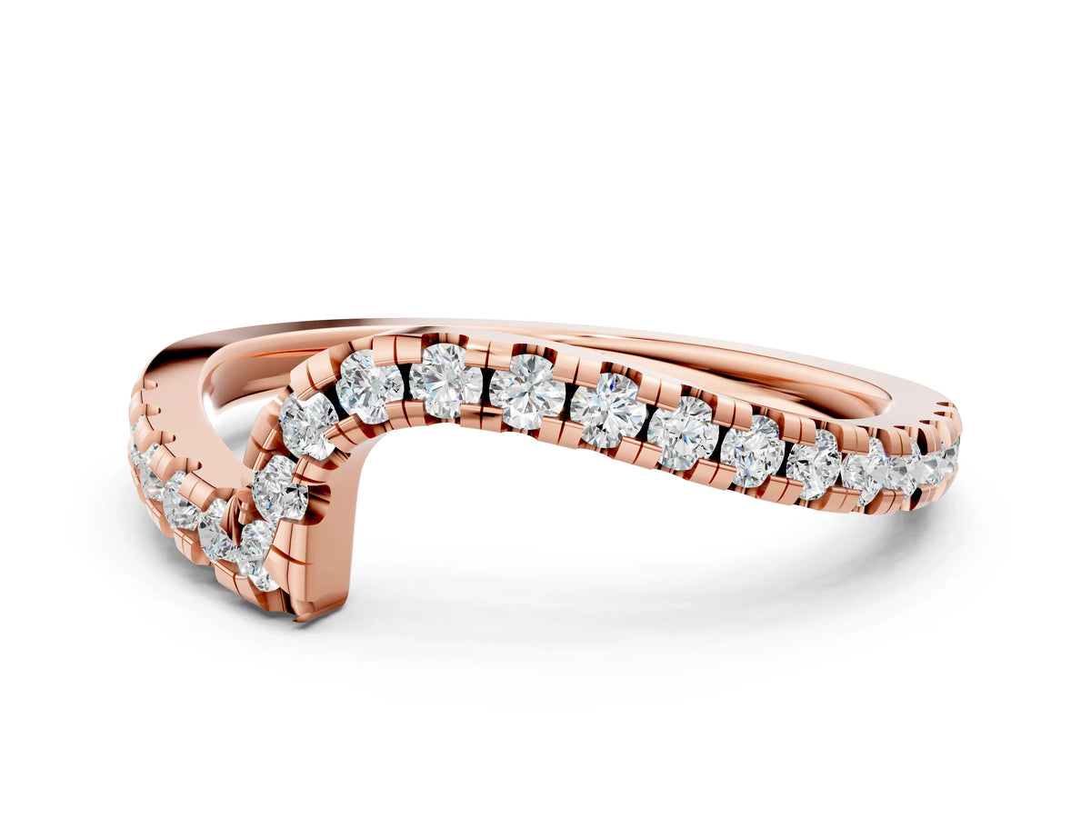Rose gold Pavé Round Diamond Chevron Band with Prong Setting