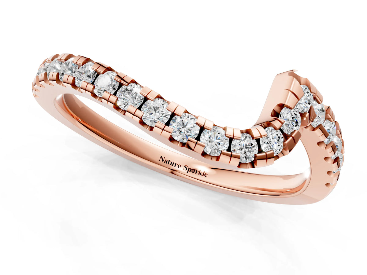 Rose gold Pavé Round Diamond Chevron Band with Prong Setting_1
