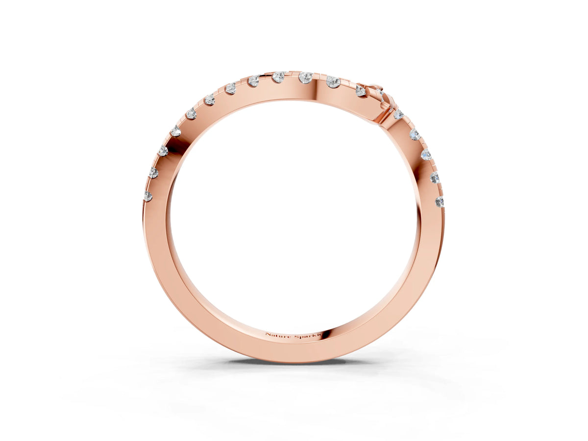 Rose gold Pavé Round Diamond Chevron Band with Prong Setting_3