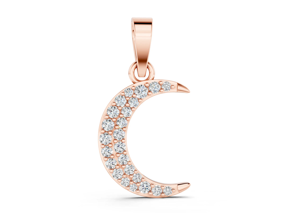 Rose gold Pavé Round Diamond Crescent Pendant with Four-Prong Setting