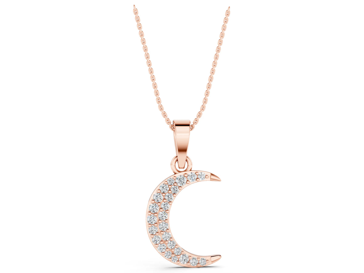 Rose gold Pavé Round Diamond Crescent Pendant with Four-Prong Setting_1