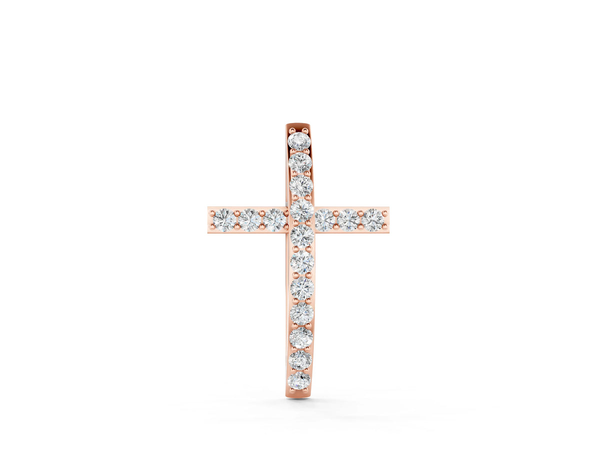Rose gold Pavé Round Diamond Cross Pendant with Prong Setting