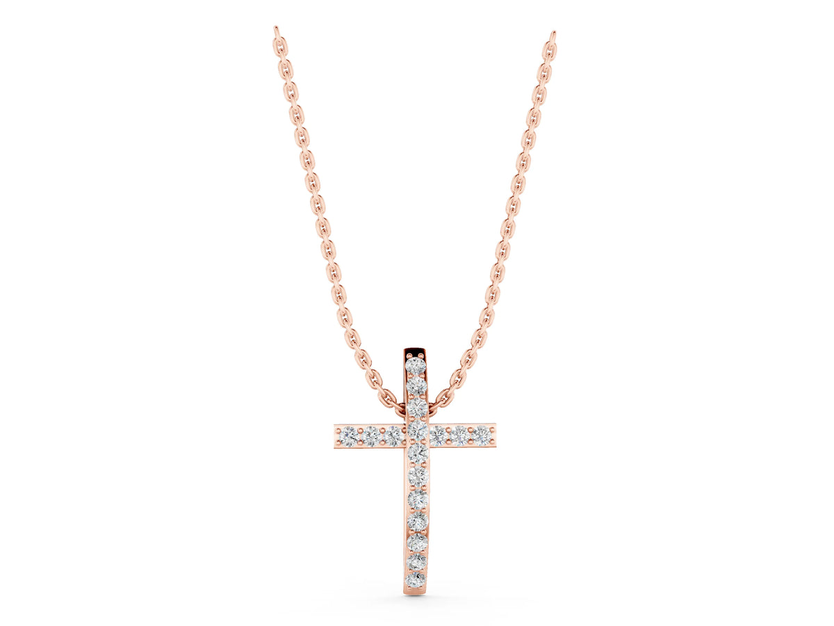 Rose gold Pavé Round Diamond Cross Pendant with Prong Setting_1