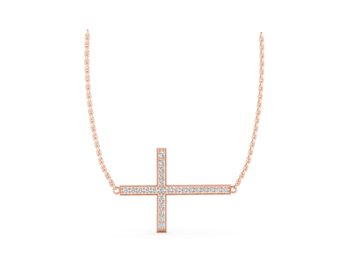 Rose gold Pavé Round Diamond Cross Pendant_1