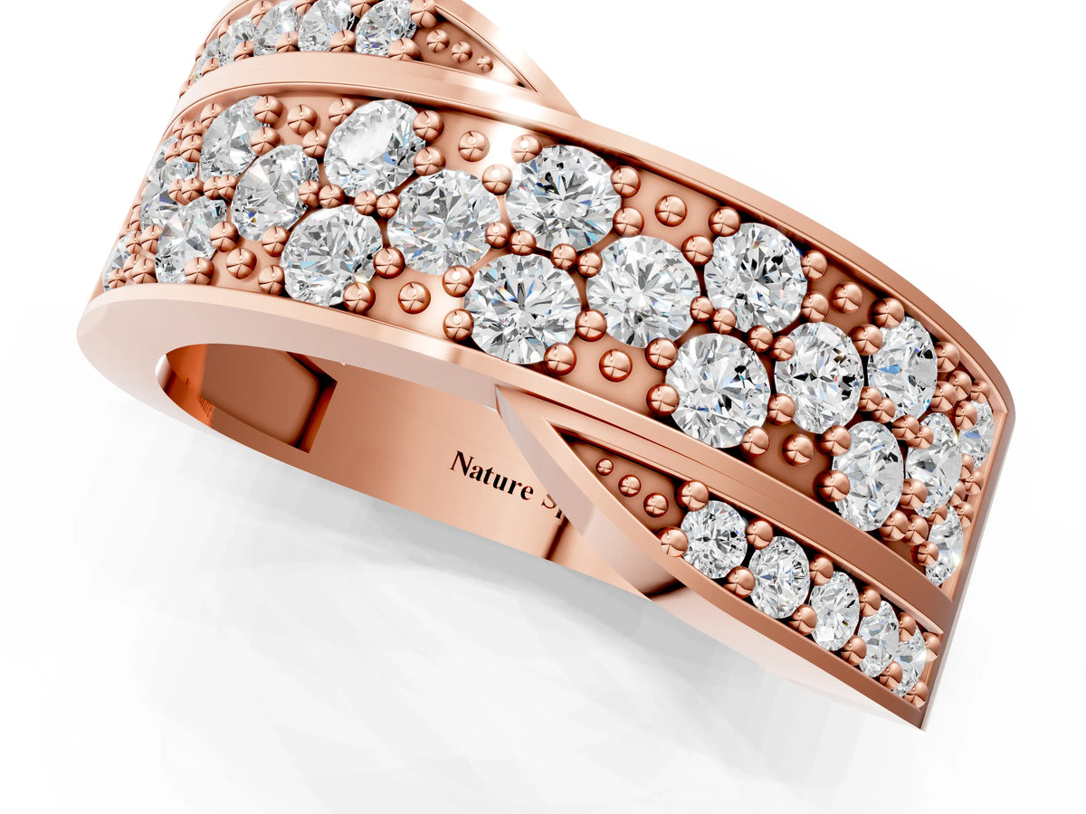 Rose gold Pavé Round Diamond Crossover Band with Bead Prong Setting_1
