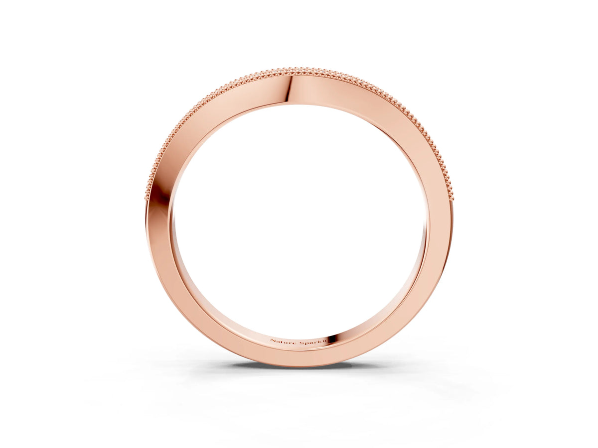 Rose gold Pavé Round Diamond Curved Band with Milgrain Edge_3
