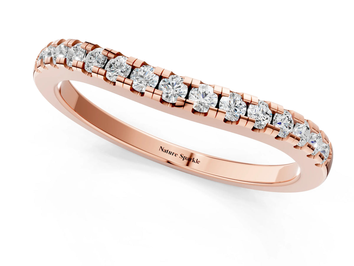 Rose gold Pavé Round Diamond Curved Band with Shared Prong Setting_1