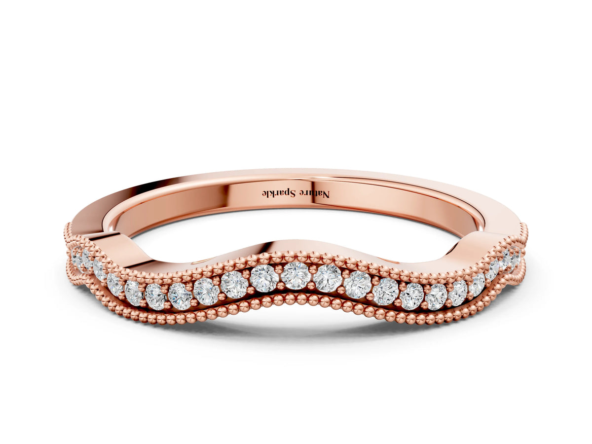 Rose gold Pavé Round Diamond Curved Milgrain Band