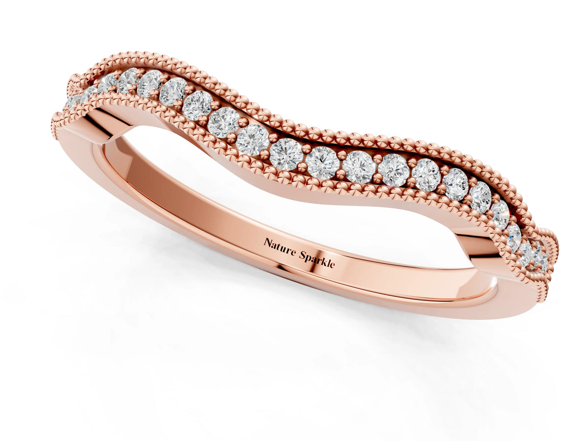 Rose gold Pavé Round Diamond Curved Milgrain Band_1