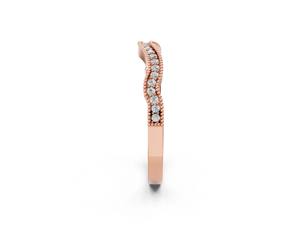 Rose gold Pavé Round Diamond Curved Milgrain Band_2
