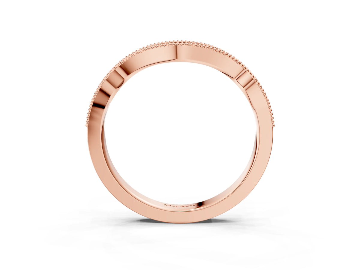 Rose gold Pavé Round Diamond Curved Milgrain Band_3