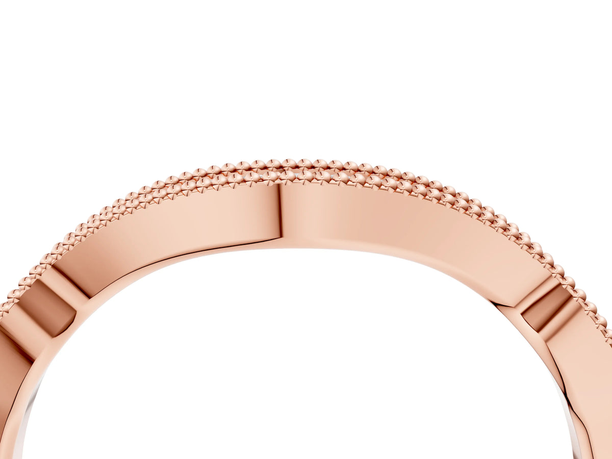 Rose gold Pavé Round Diamond Curved Milgrain Band_4