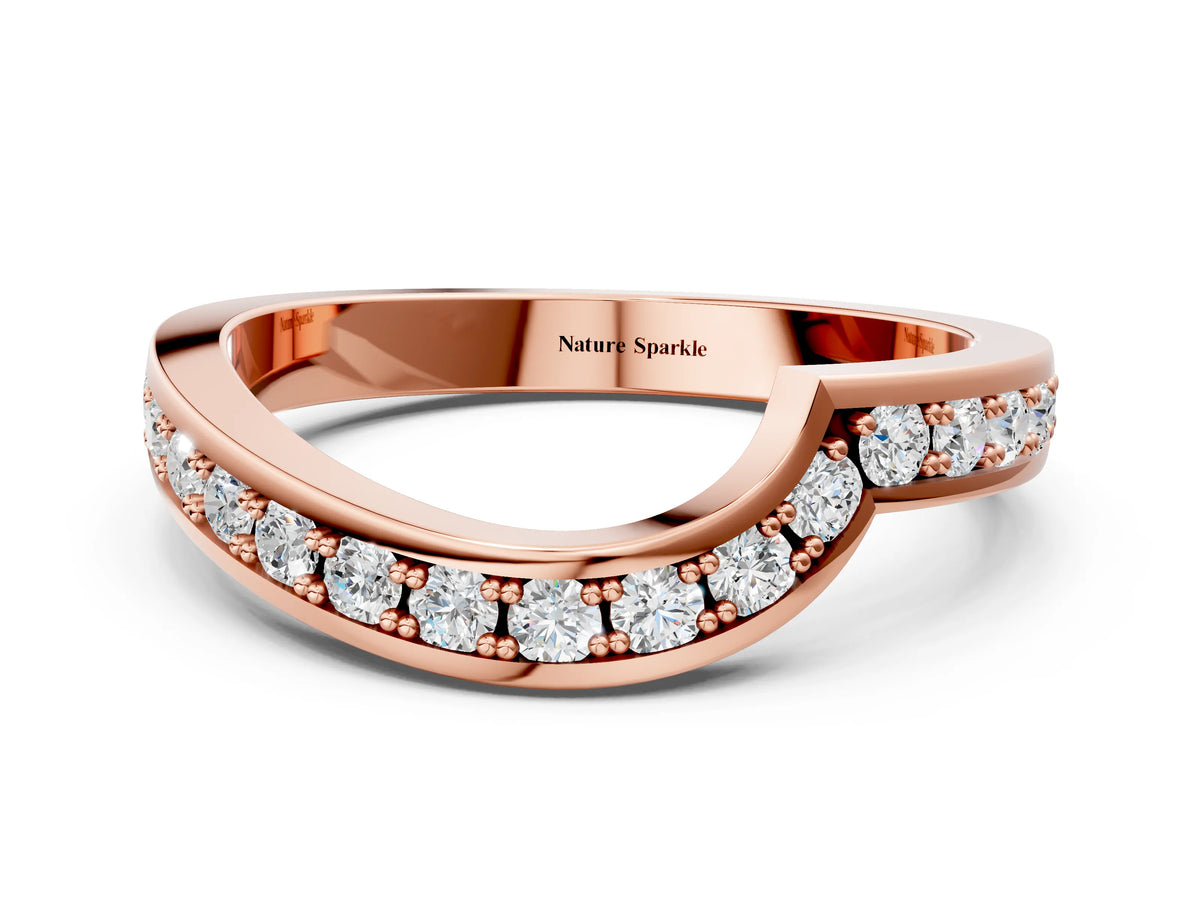 Rose gold Pavé Round Diamond Curved Wedding Band with Channel Setting