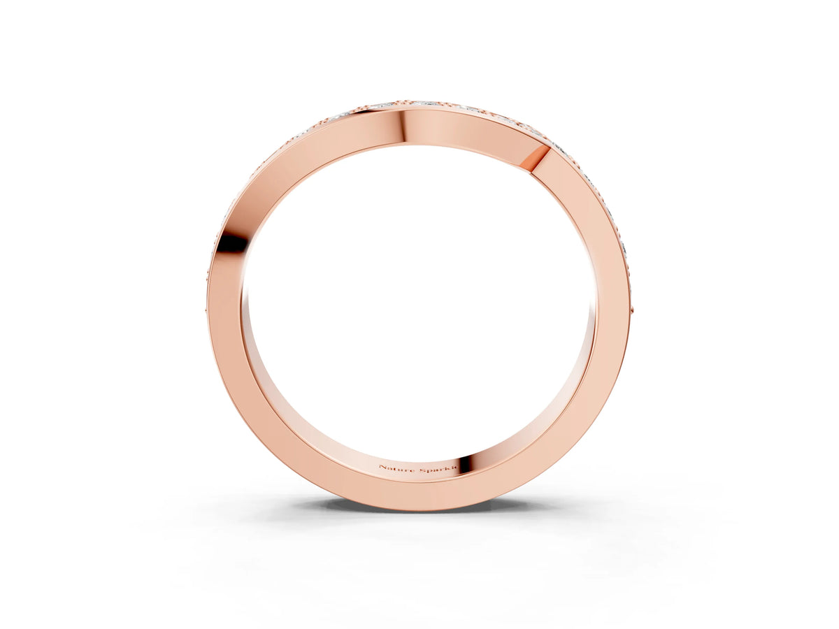 Rose gold Pavé Round Diamond Curved Wedding Band with Channel Setting_3