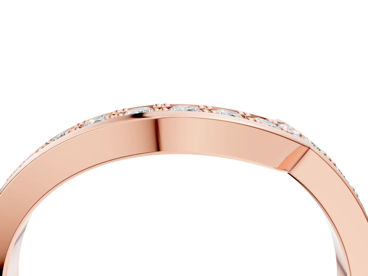 Rose gold Pavé Round Diamond Curved Wedding Band with Channel Setting_4