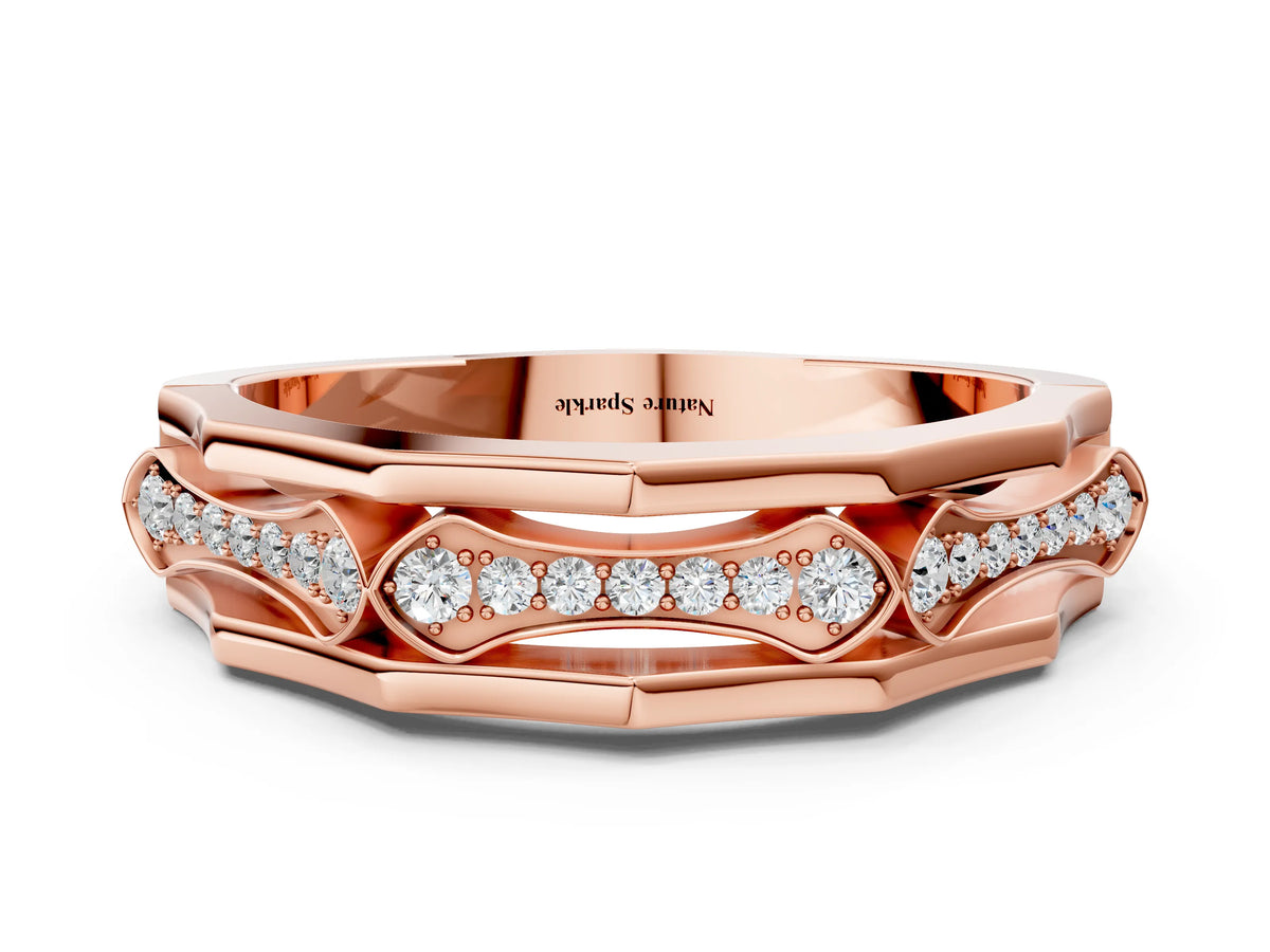 Rose gold Pavé Round Diamond Eternity Band with Bar Prong Setting