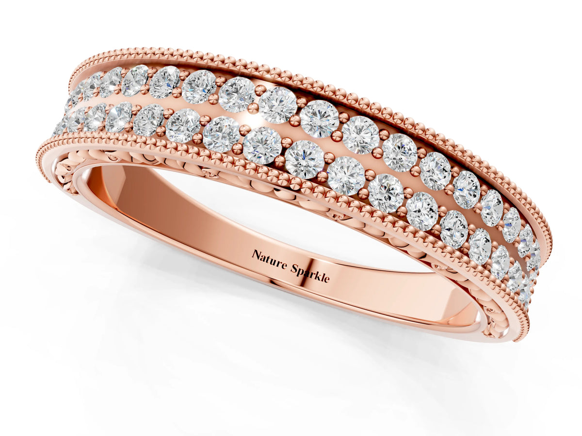 Rose gold Pavé Round Diamond Eternity Band with Milgrain Edge_1