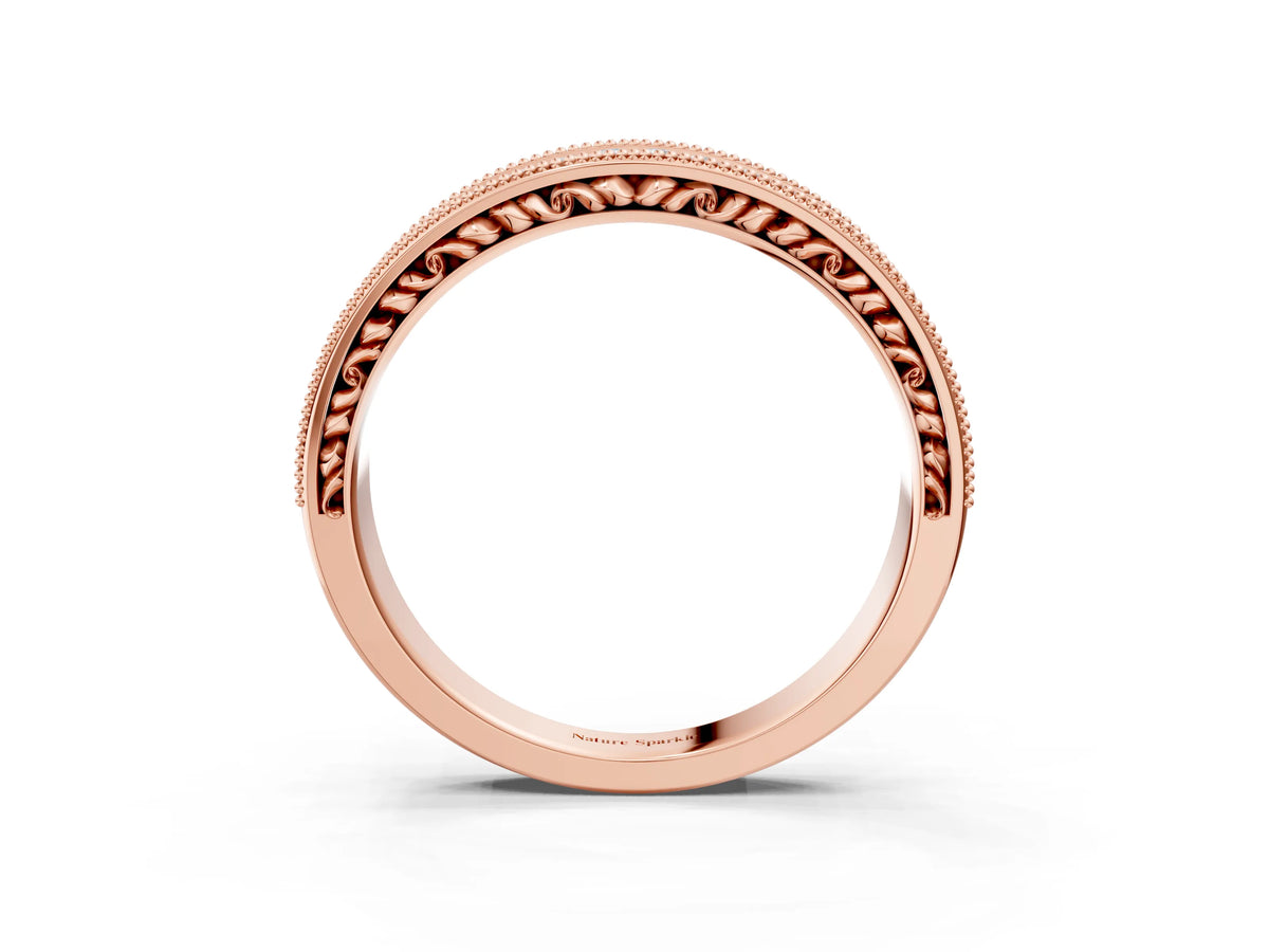 Rose gold Pavé Round Diamond Eternity Band with Milgrain Edge_3