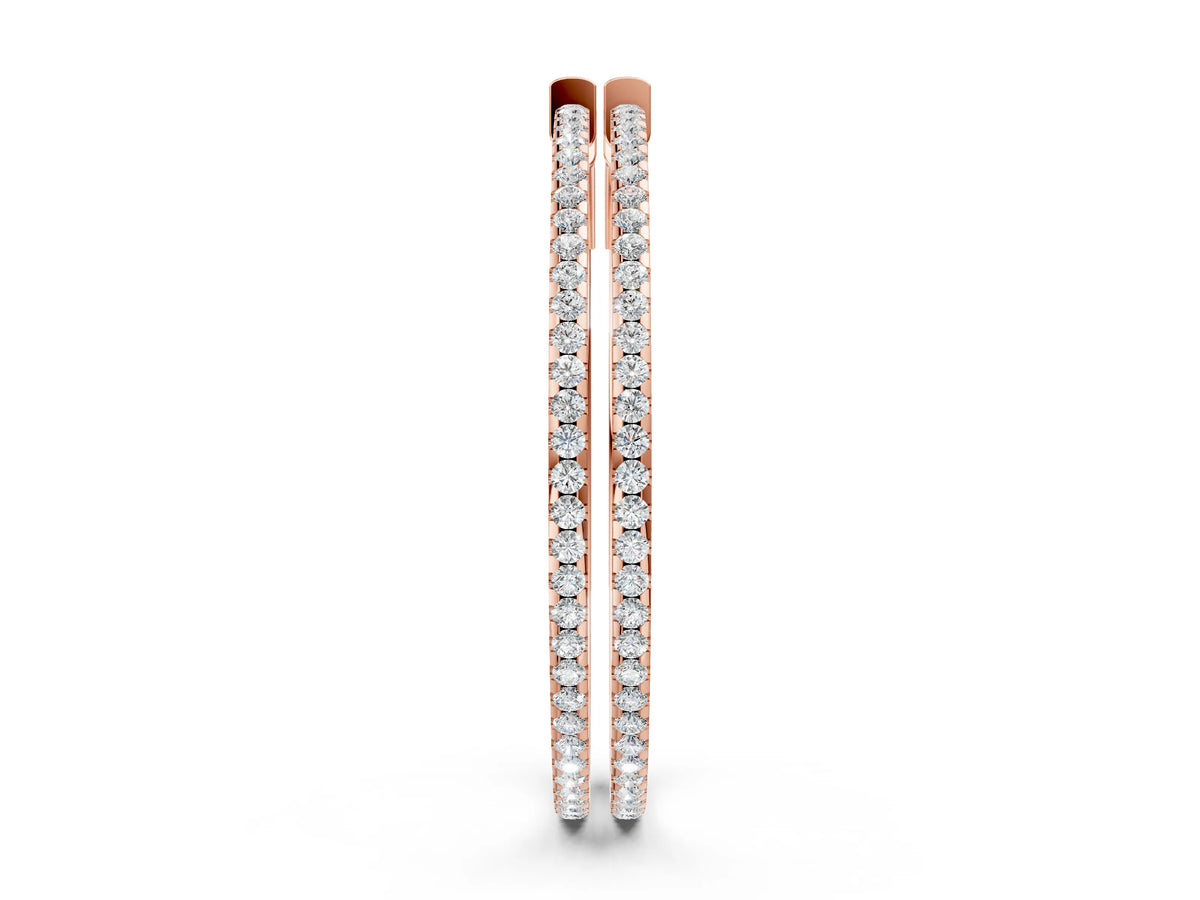 Rose gold Pavé Round Diamond Hoop Earrings with Hinged Snap Closure