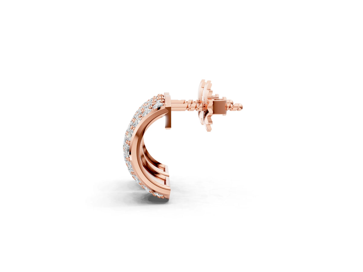 Rose gold Pavé Round Diamond Huggie Earrings with Prong Setting_1