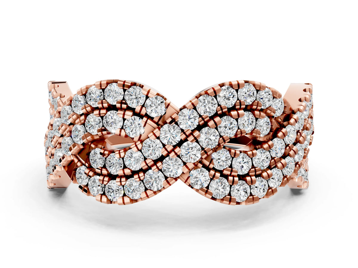 Rose gold Pavé Round Diamond Infinity Twist Band with Shared Prong Setting