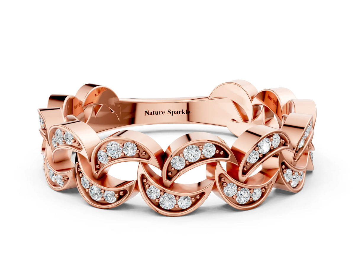 Rose gold Pavé Round Diamond Interlocking Eternity Band with Bezel Prong Setting