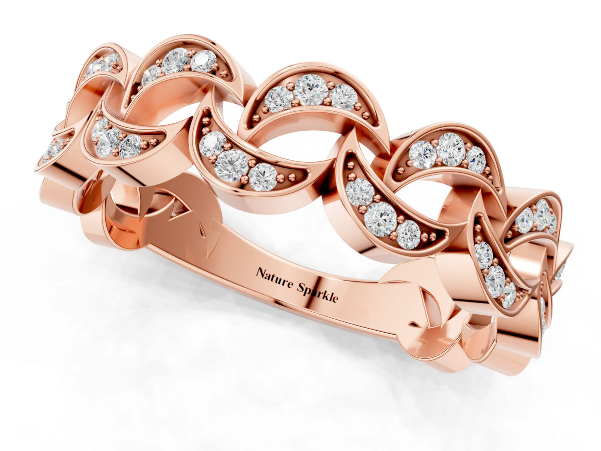Rose gold Pavé Round Diamond Interlocking Eternity Band with Bezel Prong Setting_1