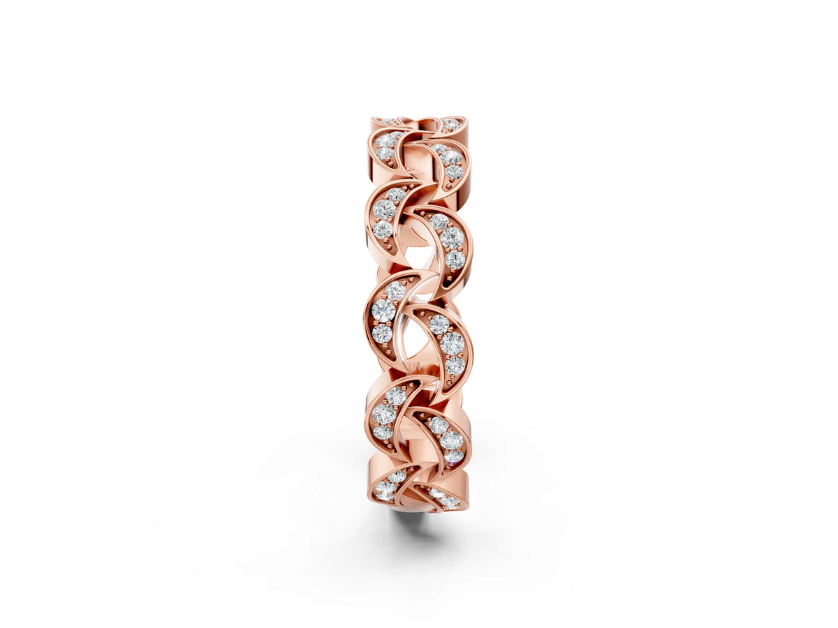 Rose gold Pavé Round Diamond Interlocking Eternity Band with Bezel Prong Setting_2