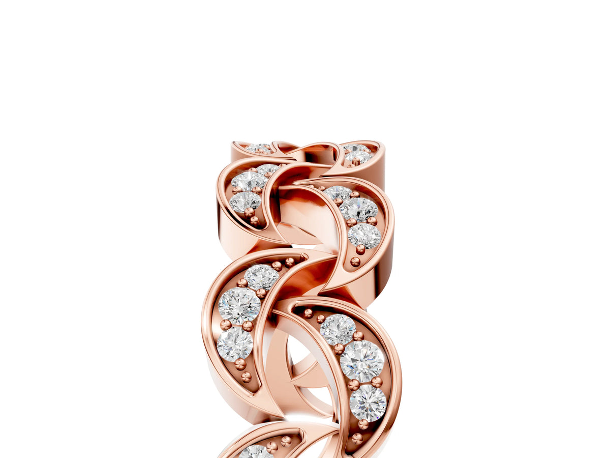 Rose gold Pavé Round Diamond Interlocking Eternity Band with Bezel Prong Setting_5