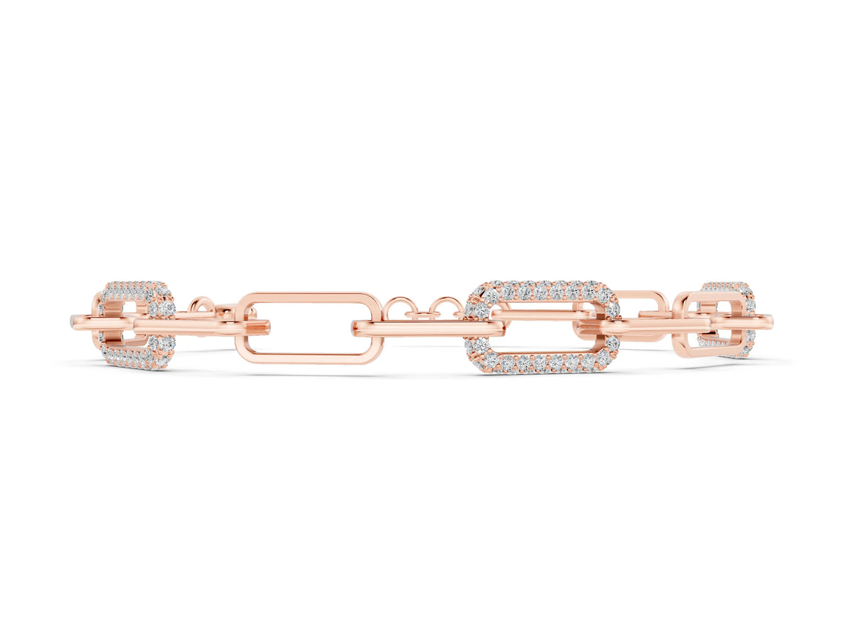 Rose gold Pavé Round Diamond Link Bracelet with Four-Prong Setting