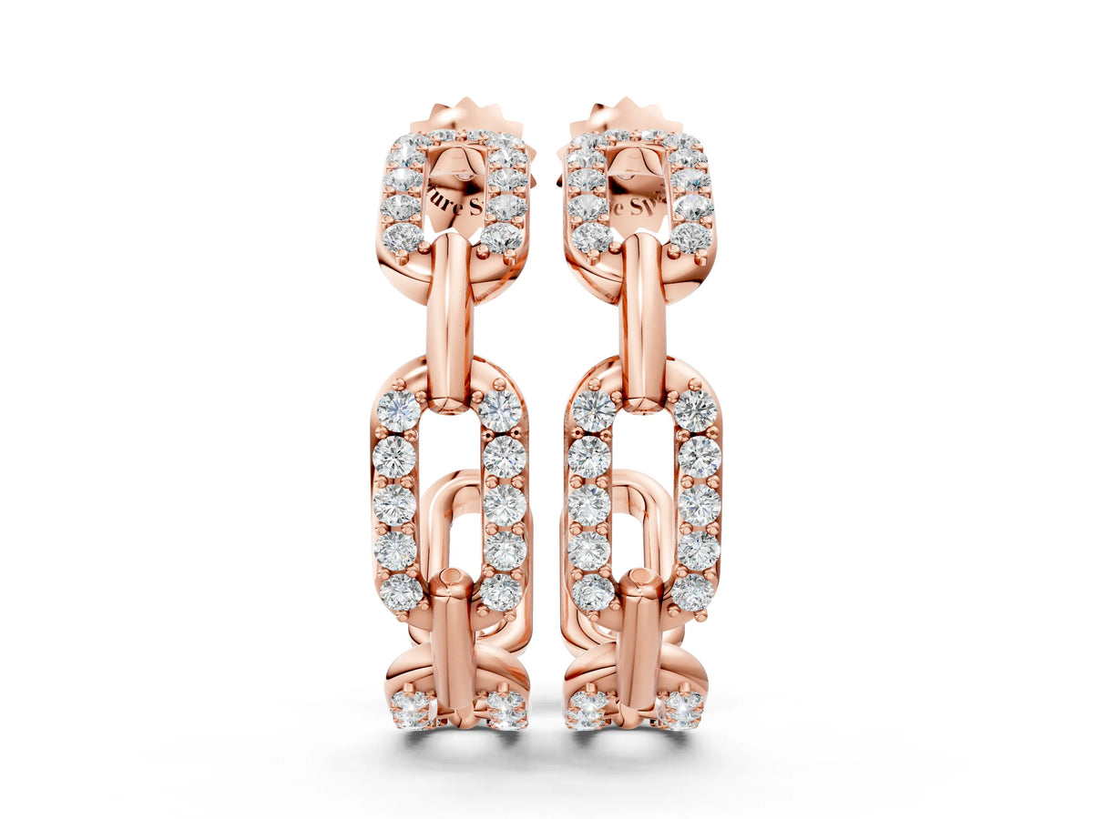 Rose gold Pavé Round Diamond Link Hoop Earrings with Prong Setting