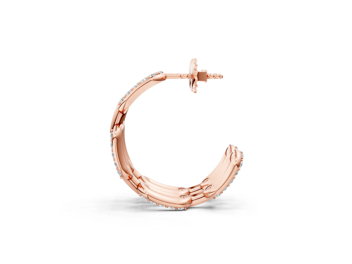 Rose gold Pavé Round Diamond Link Hoop Earrings with Prong Setting_1