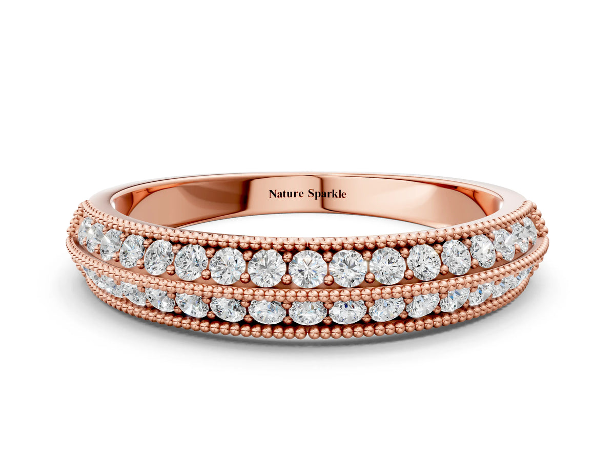 Rose gold Pavé Round Diamond Milgrain Eternity Band