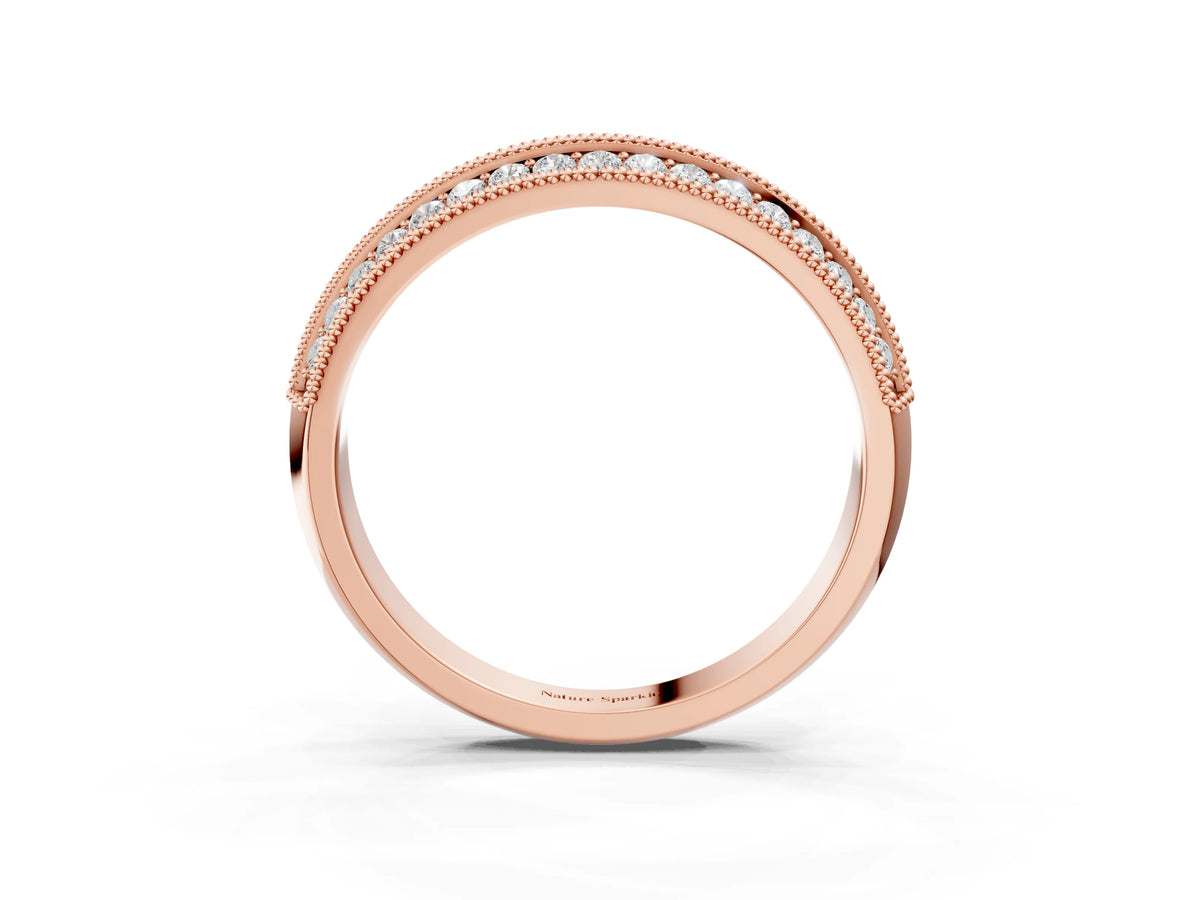 Rose gold Pavé Round Diamond Milgrain Eternity Band_3