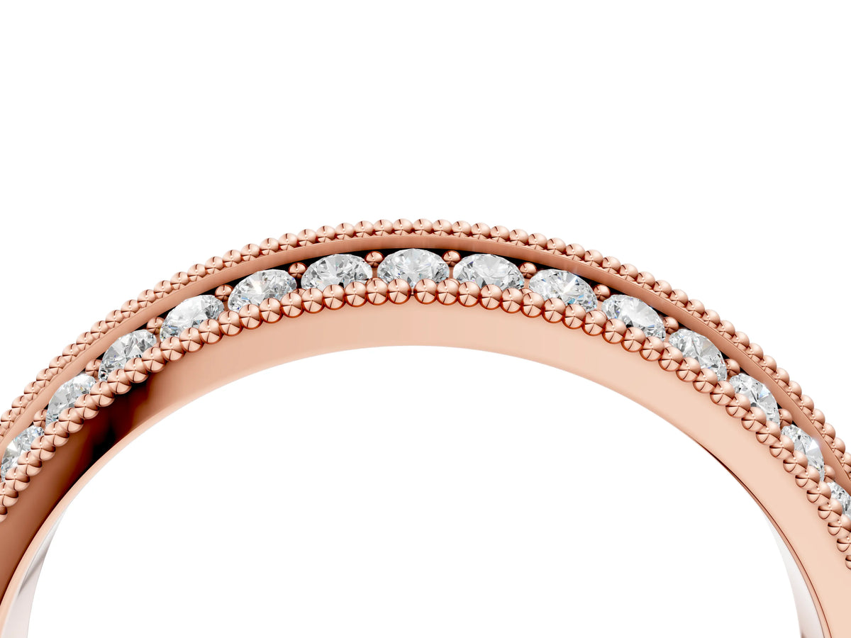 Rose gold Pavé Round Diamond Milgrain Eternity Band_4