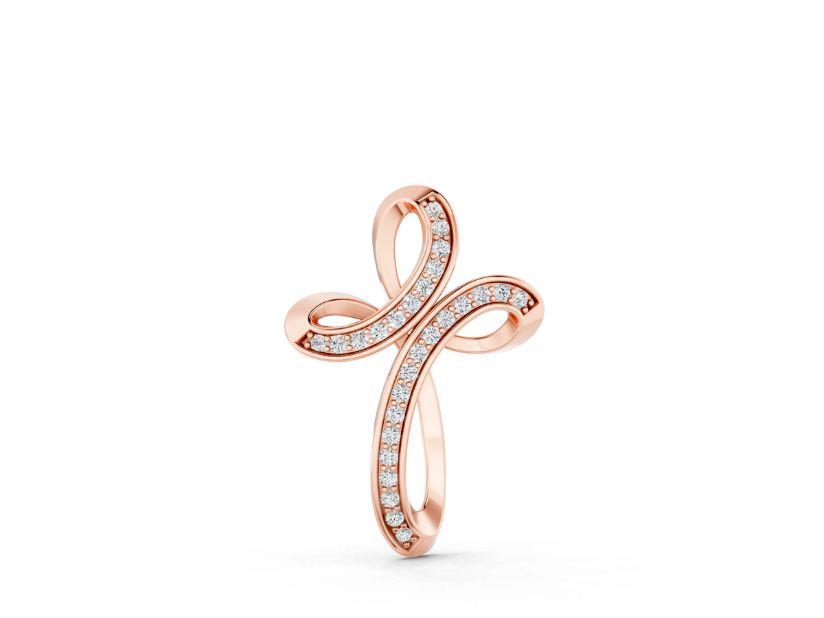 Rose gold Pavé Round Diamond Prong Cross Pendant