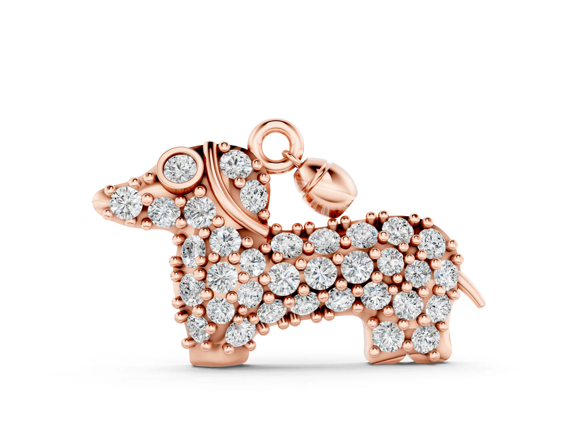 Rose gold Pavé Round Diamond Prong-Set Dachshund Pendant