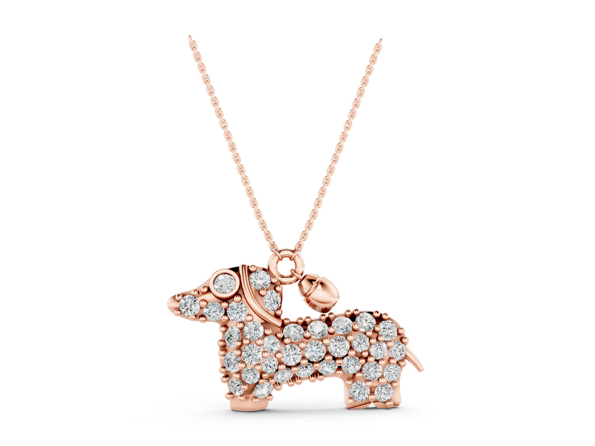 Rose gold Pavé Round Diamond Prong-Set Dachshund Pendant_1