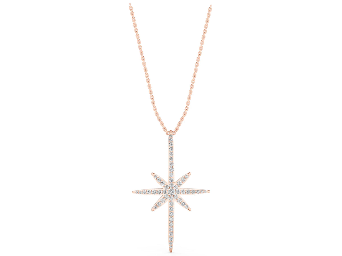 Rose gold Pavé Round Diamond Starburst Pendant with Prong Setting_1