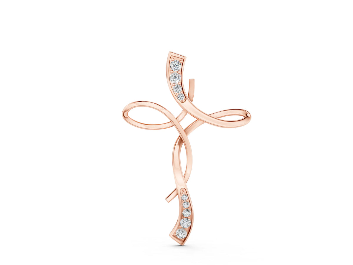 Rose gold Pavé Round Diamond Twist Cross Pendant