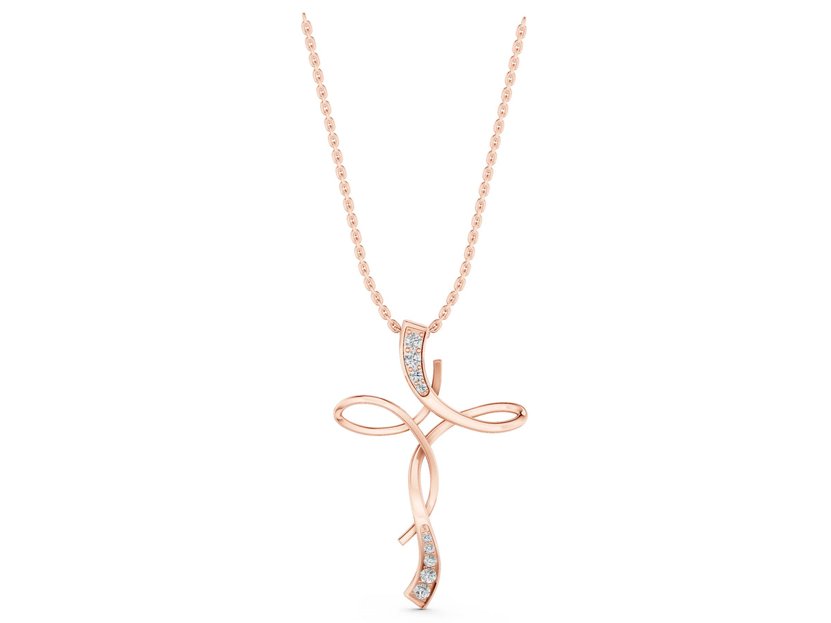 Rose gold Pavé Round Diamond Twist Cross Pendant_1