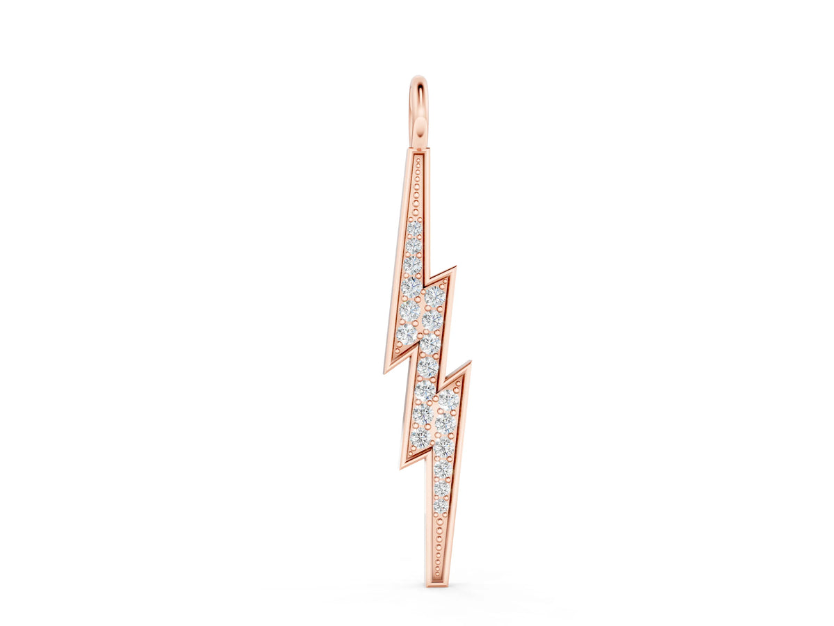 Rose gold Pavé Set Lightning Bolt Pendant with Round Cut Stones
