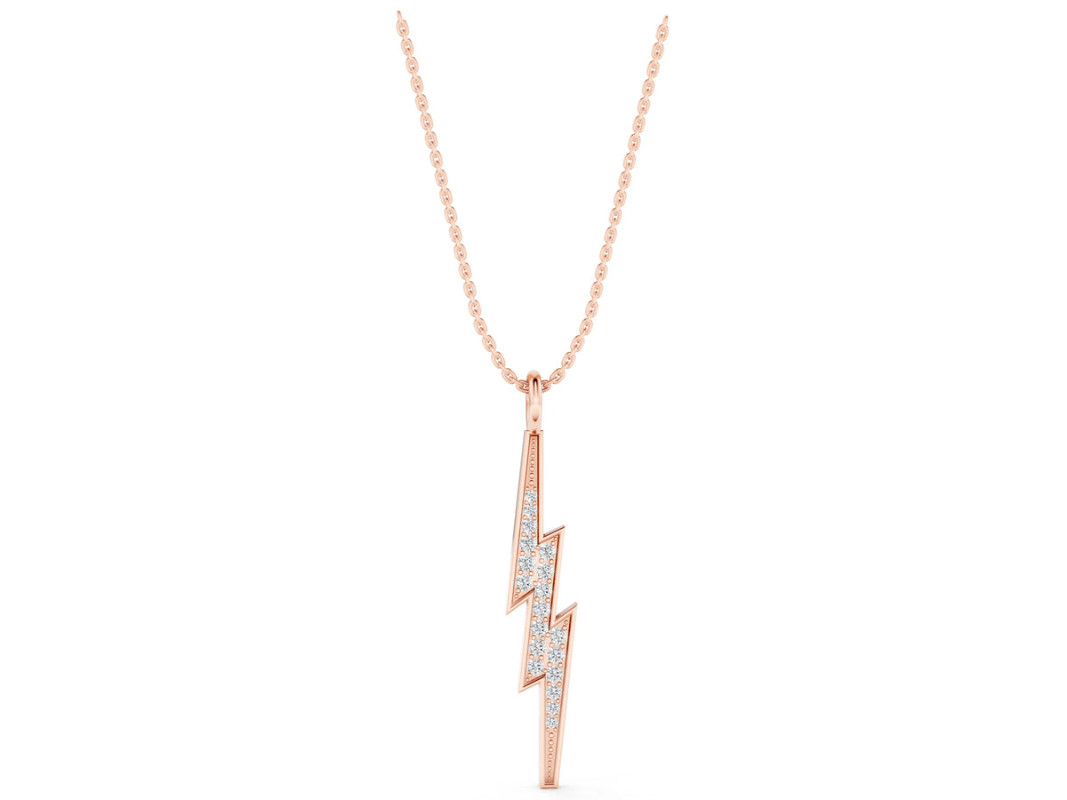 Rose gold Pavé Set Lightning Bolt Pendant with Round Cut Stones_1