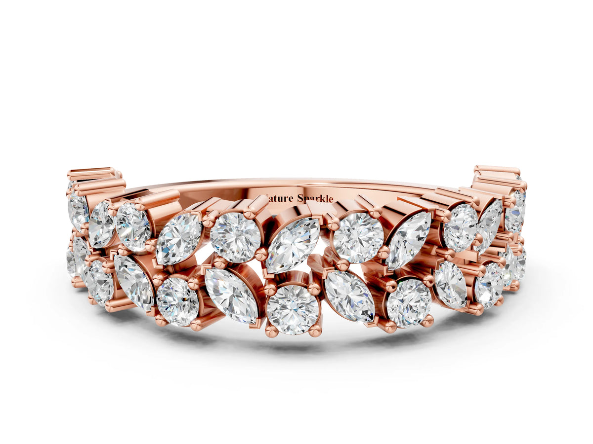 Rose gold Pave Marquise and Round Diamond Eternity Band with Prong Setting