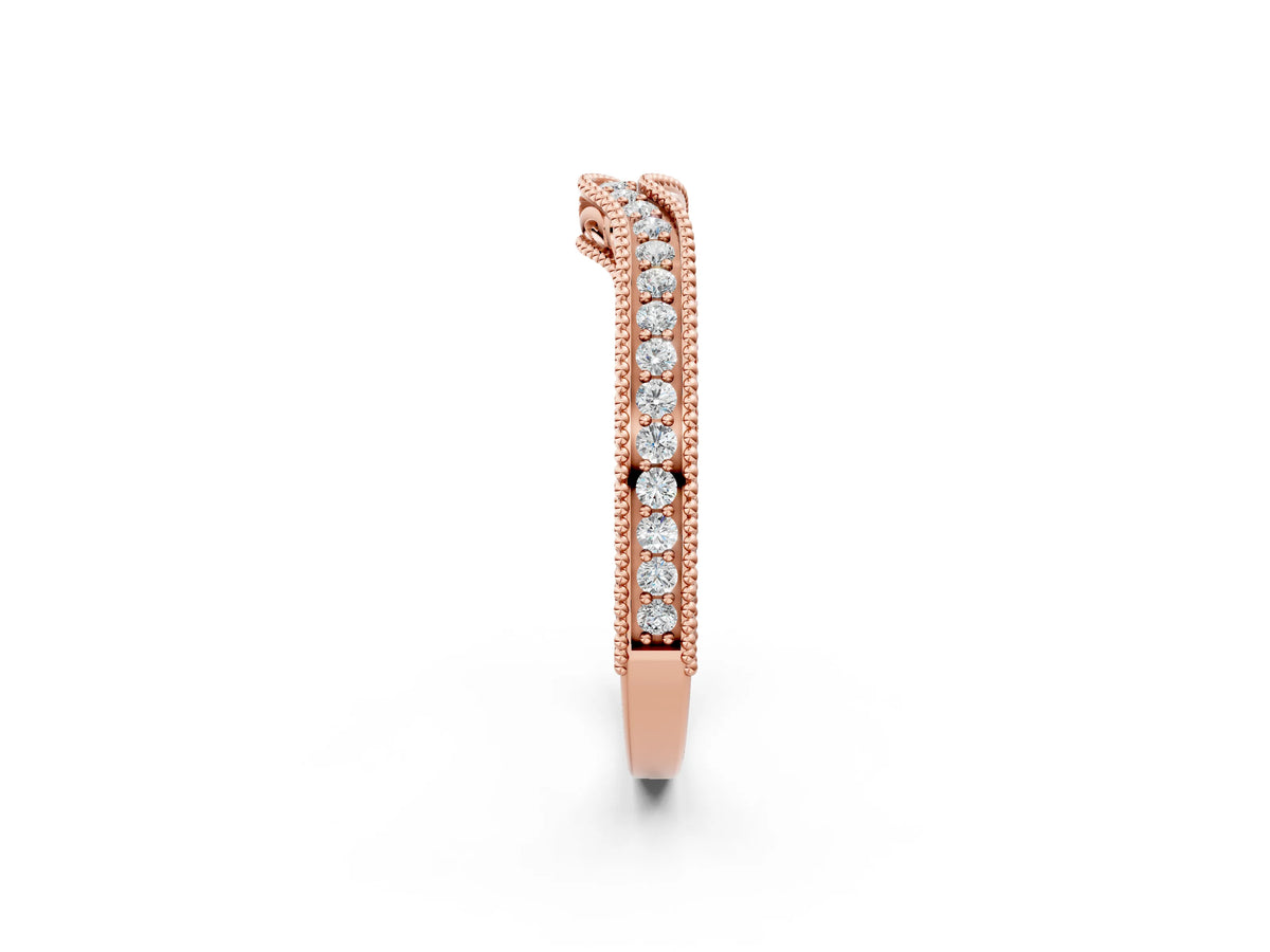 Rose gold Pave Round Diamond Curved Milgrain Band_2