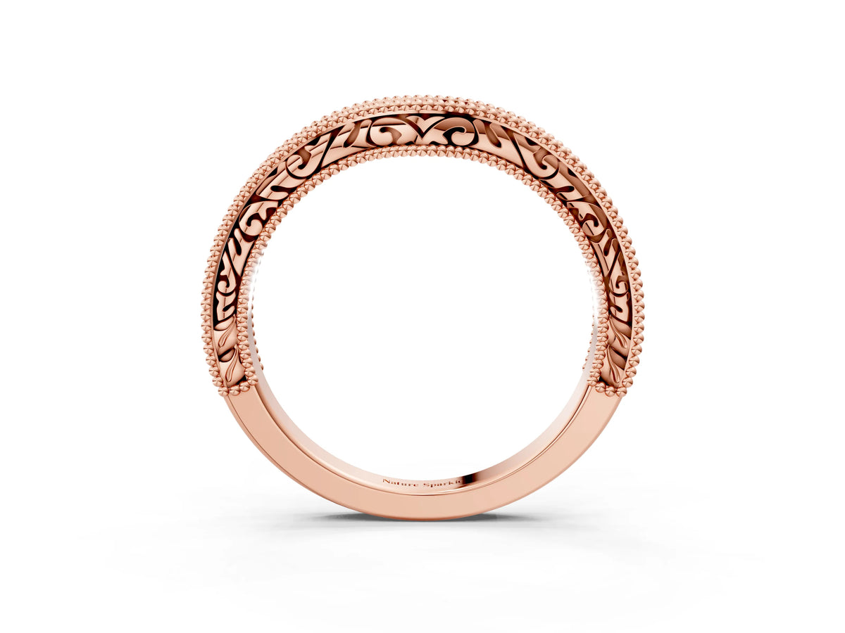 Rose gold Pave Round Diamond Curved Milgrain Band_3